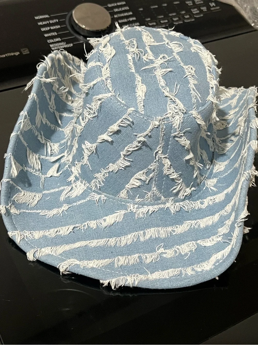 Fashion Nova Light Blue Distressed Denim Cowgirl Hat